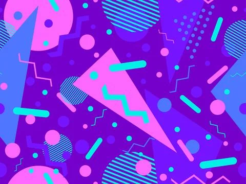 80s seamless pattern with geometric shapes in memphis style. Circles and tr.. Illustrazione stock