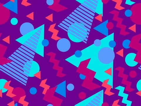 80s seamless pattern with geometric shapes in memphis style. Circles and tr.. Illustrazione stock