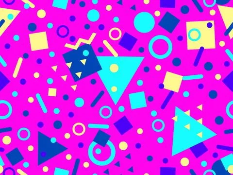 80s seamless pattern with geometric shapes in memphis style. Circles and tr.. Stock Illustration