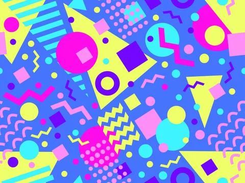 80s seamless pattern with geometric shapes in memphis style. Circles and tr.. Illustrazione stock