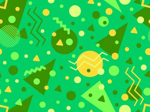 80s seamless pattern with geometric shapes in memphis style. Circles and tr.. Stock Illustration