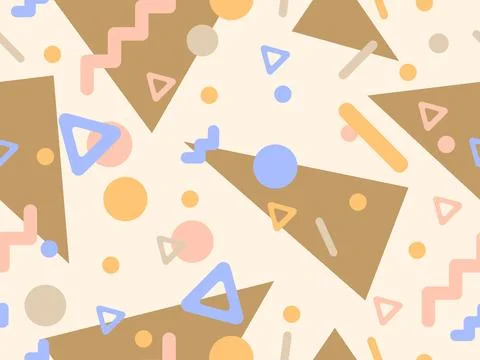 80s seamless pattern with geometric shapes in memphis style. Circles and tr.. Stock Illustration