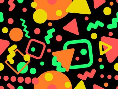 80s seamless pattern with geometric shapes in memphis style. Circles and tr.. Illustrazione stock