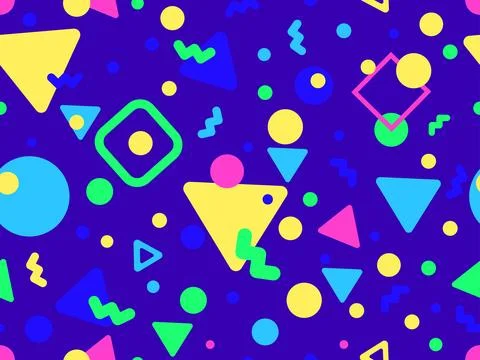 80s seamless pattern with geometric shapes in memphis style. Circles and tr.. イラスト素材