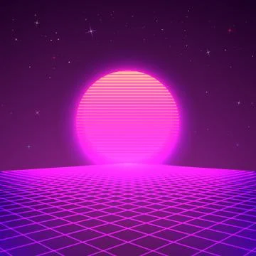 80s style background. Sci-fi or retro music poster wallpaper. Flyer for retro Stock Illustration