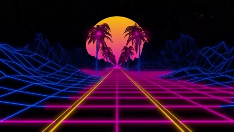 80s style Retro Sci-Fi seamless loop, futuristic grid landscape. Stock Footage 171511312