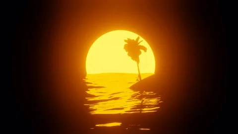 80s style sunset with a palm tree Stock Footage 121319856