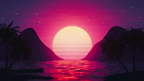 80s style sunset sunrise ocean 1980 loop... | Stock Video | Pond5