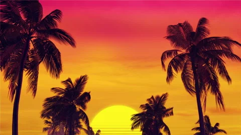 80s Summer Palm Sunset Background (Loop) Stock Footage 134879028