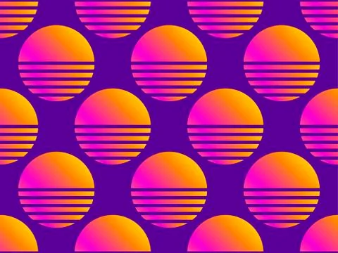 80s sun seamless pattern. Retro futuristic background. Modern trend backgroun Stock Illustration
