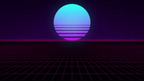 80s synthwave grid neon sun horizon seamless loop motion background Stock Footage 346332184
