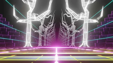 80s Synthwave Hi Tech Forest Vj Loop Video 4K Stock Footage 133617889