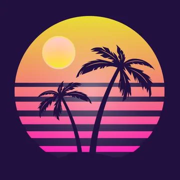 80s Synthwave Retro Sunset Background Stock Illustration