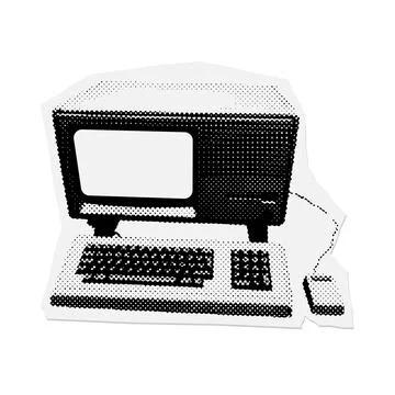 80s vintage Personal computer halftone vector illustration Stock Illustration