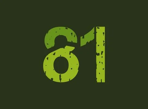 81 vector number made of grungy, grunge texture. Rubber stamp imprint style.  Illustrazione stock