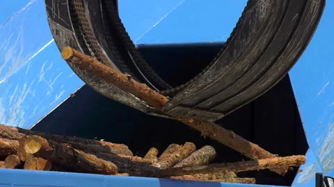 82. Loading equipment for logging. Log loader for timber, logs. Stock Footage 93044345