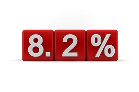 8.2 percent in white numbers on red cubes Stock Illustration