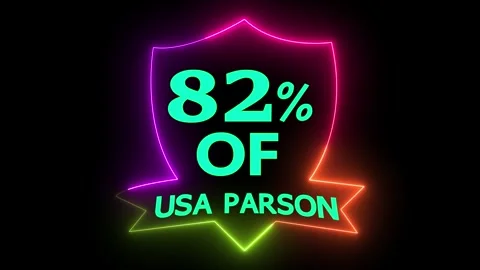 82% USA Population Data Percentage Display Animation with Neon Glow Outline.. Stock Footage 328567603