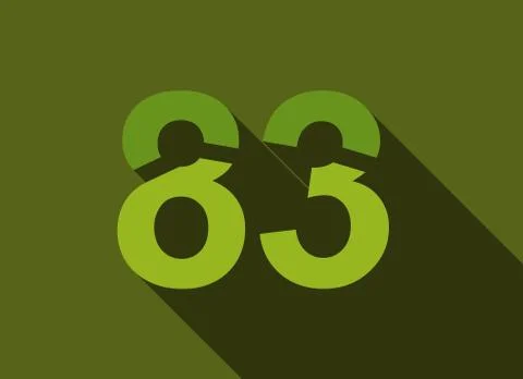 83 Number with long shadow, green colors cutting style. For logo, brand label Stock Illustration