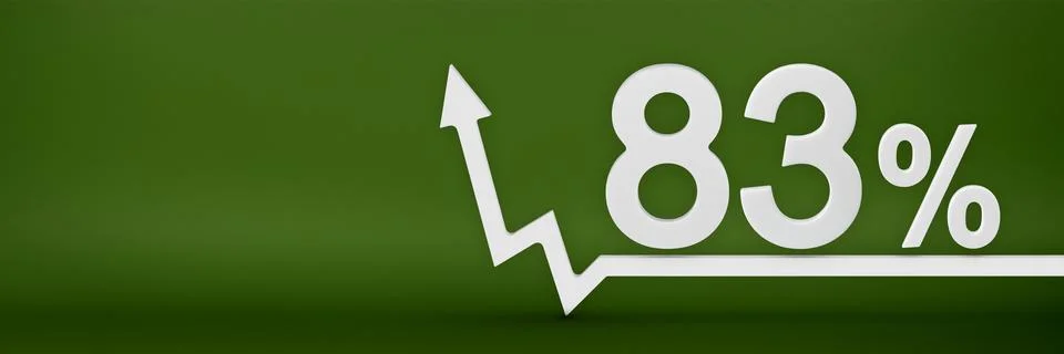 83 percent. The arrow on the graph points up. Rising prices, inflation, increase Stock Illustration