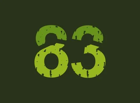 83 vector number made of grungy, grunge texture. Rubber stamp imprint style.  Stock Illustration
