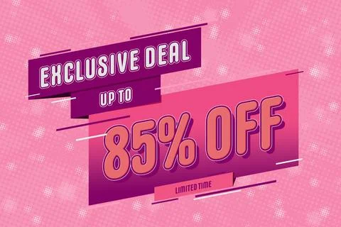 85 eighty-five Percent off super sale shopping halftone pink banner backgroun Stock Illustration