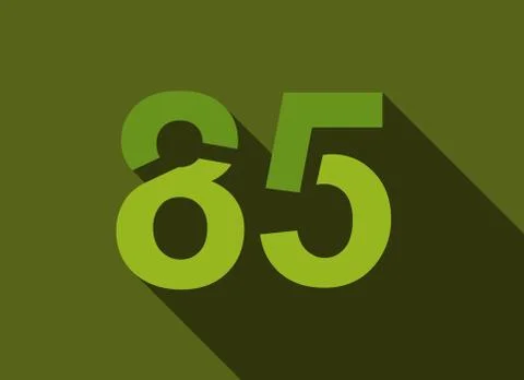 85 Number with long shadow, green colors cutting style. For logo, brand label Stock Illustration