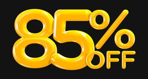 85 percent Off. Discount creative composition of golden or yellow balloons. Stock Illustration