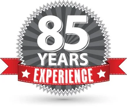 85 years experience retro label with red ribbon, vector illustration Stock Illustration