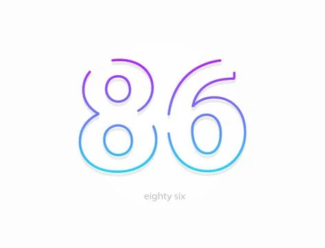 86 number, outline stroke gradient font. Trendy, dynamic creative style desig Illustrazione stock