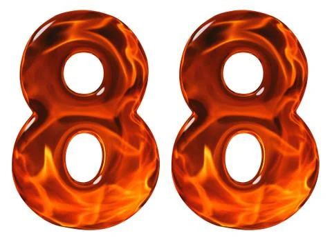 88, eighty eight, numeral, imitation glass and a blazing fire, isolated on wh 스톡 일러스트