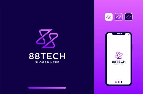 88tech logo design for technology and electrical brand. Stock Illustration