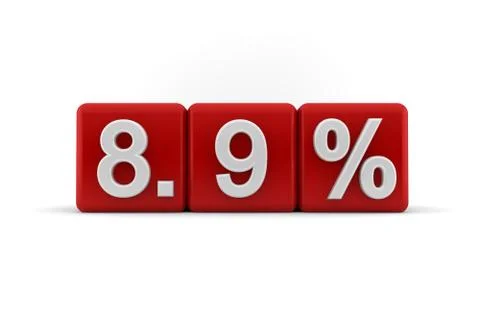 8.9 percent in white numbers on red cubes Stock Illustration