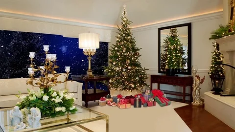 89HD Christmas TV Virtual Studio Green Screen XmasTree Gift Stock Footage 80748193