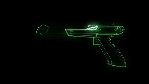 8Bit Arcade Lightgun Nes Zapper #2 Wireframe Neon Green 4K 25fps VJ Loop Stock Footage 345450355