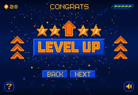 8bit game level up pixel screen background Stock Illustration