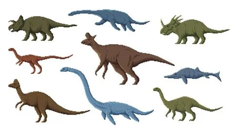 8bit game pixel dinosaur characters, animal asset Stock Illustration