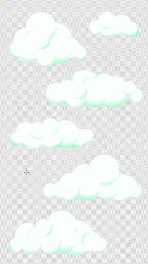 8bit Green Clouds Floating Animation Transparent Vertical 10s Loop Stock Footage 318516828