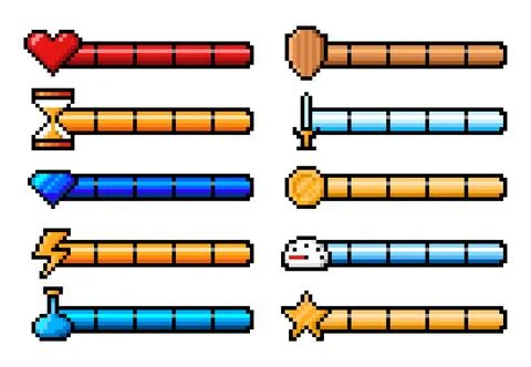 8bit pixel arcade game experience bars and levels Stock Illustration