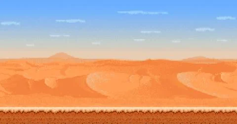 8bit pixel art sand dunes, game desert landscape Stock Illustration