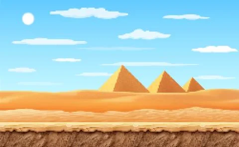 8bit pixel Egypt pyramids landscape, sand dunes Stockillustratie