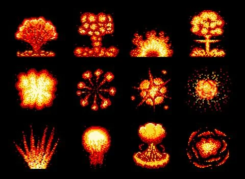 8bit pixel game explosion, fire, burst Stock Illustration