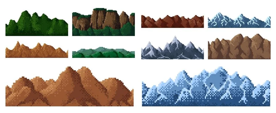 8bit pixel game mountains and hills background Illustrazione stock
