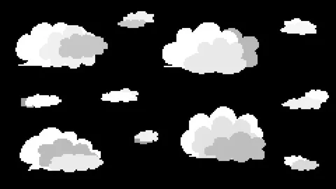 8bit Retro Cloud Pixel Animation Loop on Black Stock Footage 329205669