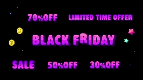 8bit Retro Game Black Friday Text Animation Purple Chromakey Luminance Matte Stock Footage 318344191