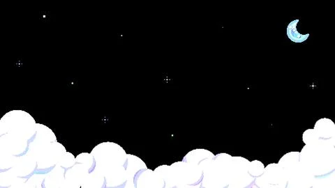 8bit Retro Game Style Pixel Night Sky with Clouds Stars and Moon Illustrazione stock