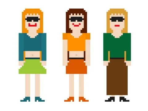 8bit women set Stock Illustration