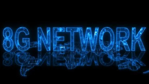 8G network text technology earth map glowing Stock Illustration