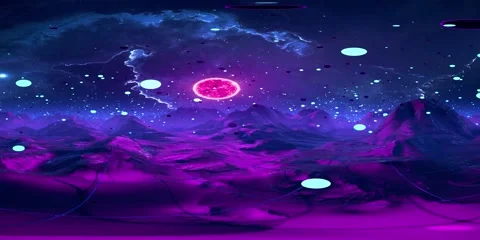 8k 180 degrees VR trippy dream, EDM landscape seamless loop. High quality VJ Stock Footage 258778992