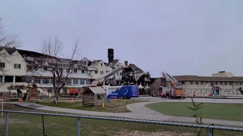 8K 24fps 4320p - Terrible devastation on heritage building after fire filmed in Stock Footage 129788004